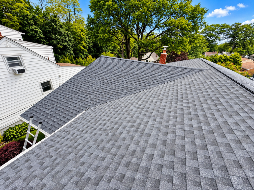 Completed asphalt shingle roof replacement by Imperial Roofing in New Jersey